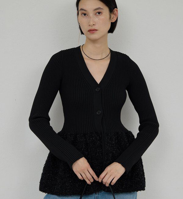  「【手洗い可】ファンシーペプラムカーデ」|ニット・セーター|ブラック