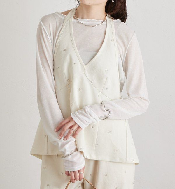  「ビジューフラワーホルタービスチェ」|シャツ・ブラウス|アイボリー