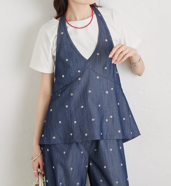  「ビジューフラワーホルタービスチェ」|シャツ・ブラウス|