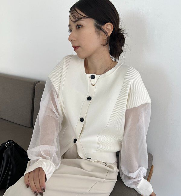  「【WEB/ルミネエスト新宿限定カラー・ピンク】シアースリーブショートカーディガン」|カーディガン|