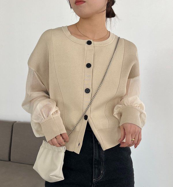  「【WEB/ルミネエスト新宿限定カラー・ピンク】シアースリーブショートカーディガン」|カーディガン|