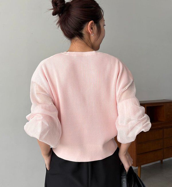  「【WEB/ルミネエスト新宿限定カラー・ピンク】シアースリーブショートカーディガン」|カーディガン|