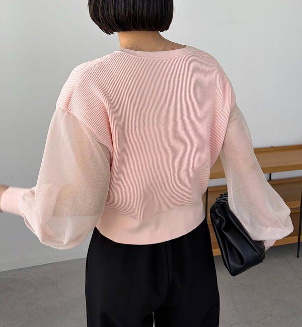  「【WEB/ルミネエスト新宿限定カラー・ピンク】シアースリーブショートカーディガン」|カーディガン|