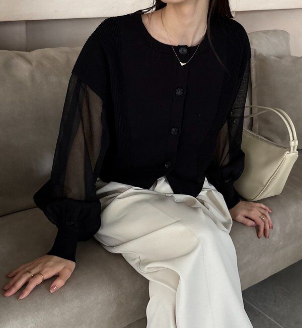  「【WEB/ルミネエスト新宿限定カラー・ピンク】シアースリーブショートカーディガン」|カーディガン|