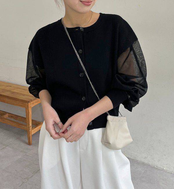  「【WEB/ルミネエスト新宿限定カラー・ピンク】シアースリーブショートカーディガン」|カーディガン|