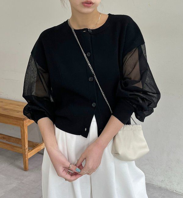  「【WEB/ルミネエスト新宿限定カラー・ピンク】シアースリーブショートカーディガン」|カーディガン|