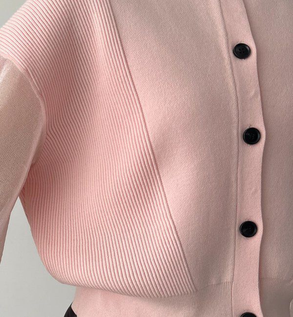  「【WEB/ルミネエスト新宿限定カラー・ピンク】シアースリーブショートカーディガン」|カーディガン|