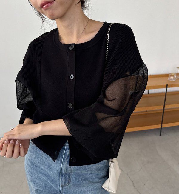  「【WEB/ルミネエスト新宿限定カラー・ピンク】シアースリーブショートカーディガン」|カーディガン|