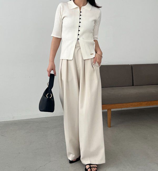  「【全骨格◎】ハーフスリーブポロニット」|カーディガン|