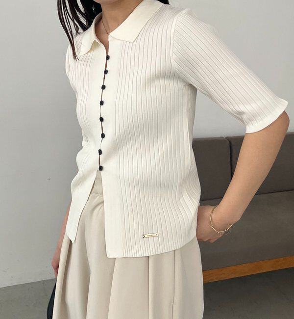  「【全骨格◎】ハーフスリーブポロニット」|カーディガン|