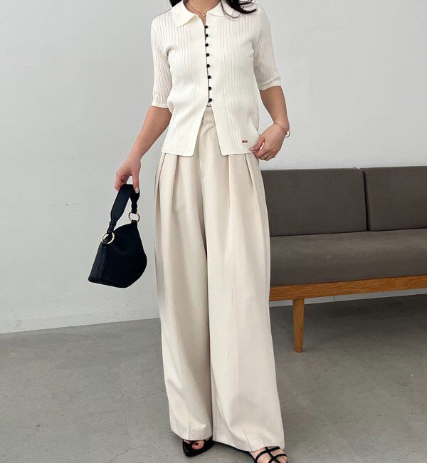  「【全骨格◎】ハーフスリーブポロニット」|カーディガン|