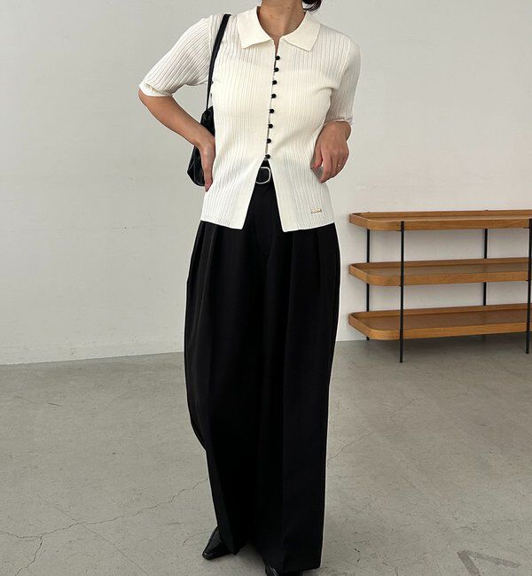  「【全骨格◎】ハーフスリーブポロニット」|カーディガン|