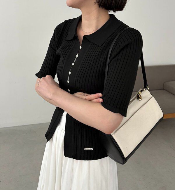  「【全骨格◎】ハーフスリーブポロニット」|カーディガン|