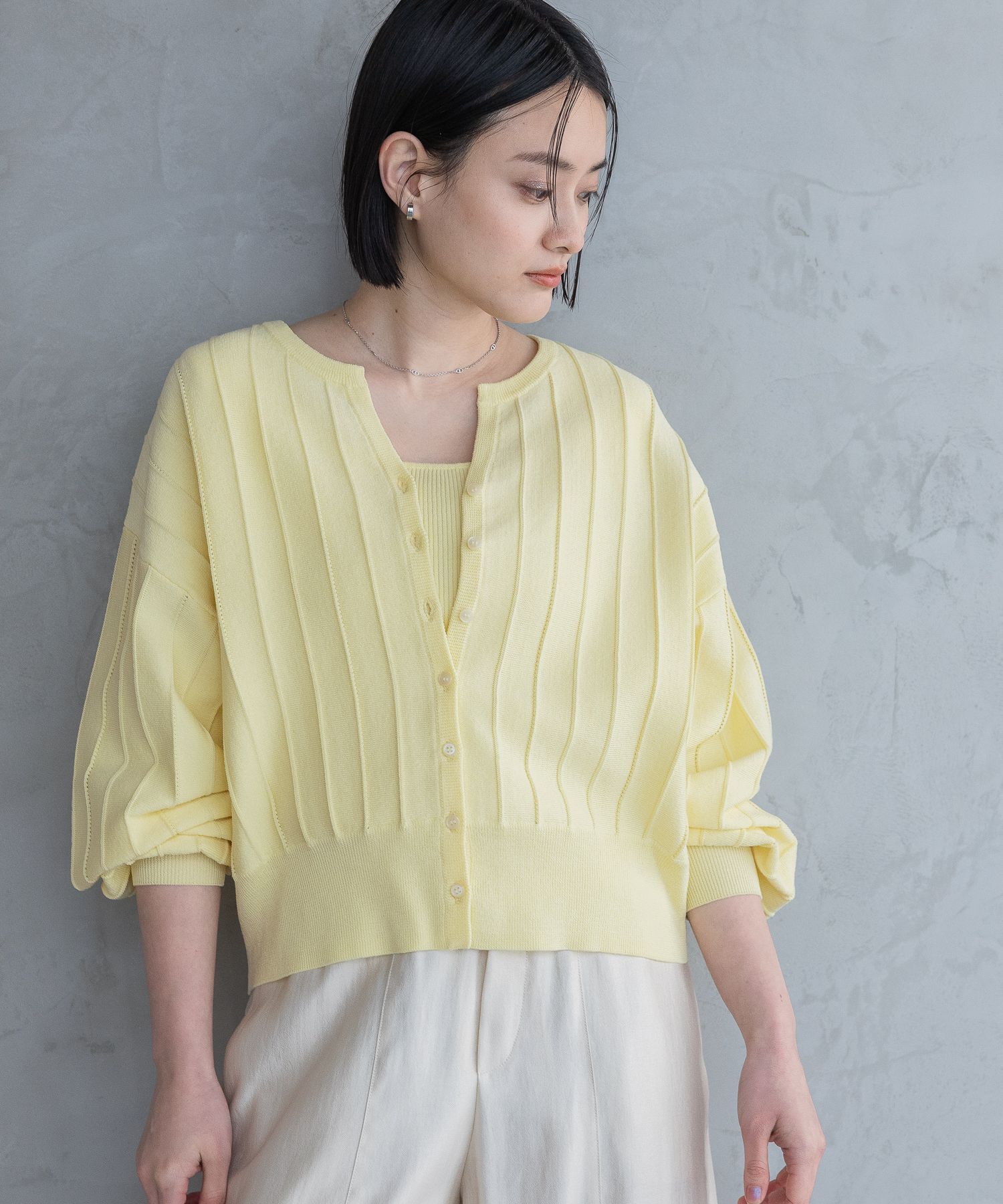 A part by 「アイレットアミショートカーディガン」|ニット・セーター|ライトイエロー