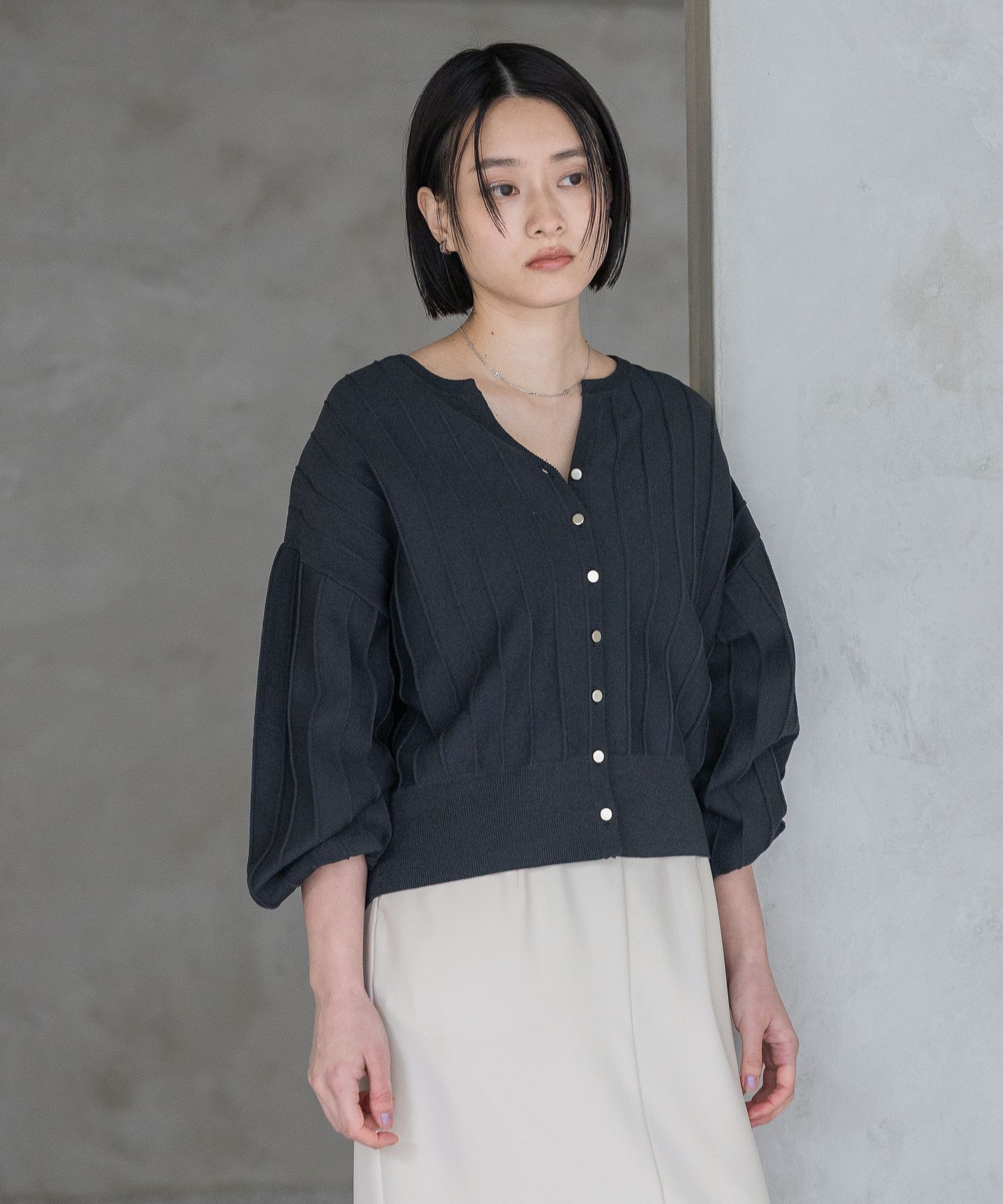 A part by 「アイレットアミショートカーディガン」|ニット・セーター|ネイビー