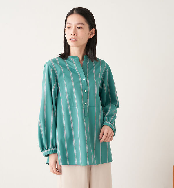 collex「＜手洗い可能＞ ストライプスタンドカラーシャツ」|シャツ・ブラウス|