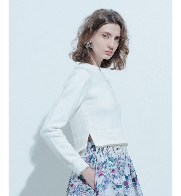 LOULOU WILLOUGHBY「【LOULOU WILLOUGHBY】フェイクパールフリンジフェザープルオーバー」|ニット・セーター|オフホワイト