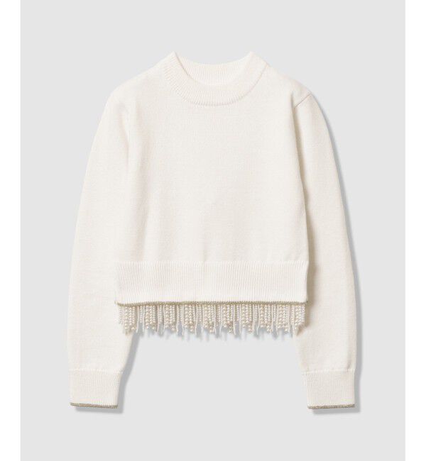LOULOU WILLOUGHBY「【LOULOU WILLOUGHBY】フェイクパールフリンジフェザープルオーバー」|ニット・セーター|
