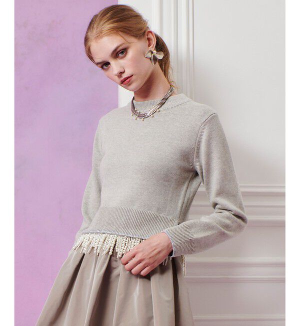 LOULOU WILLOUGHBY「【LOULOU WILLOUGHBY】フェイクパールフリンジフェザープルオーバー」|ニット・セーター|