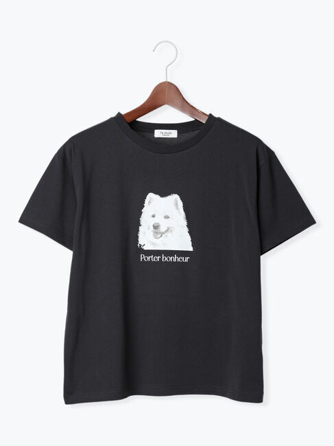 Te chichi TERRASSE「【接触冷感】犬モチーフプリントTシャツ」|Tシャツ・カットソー|チャコールグレー