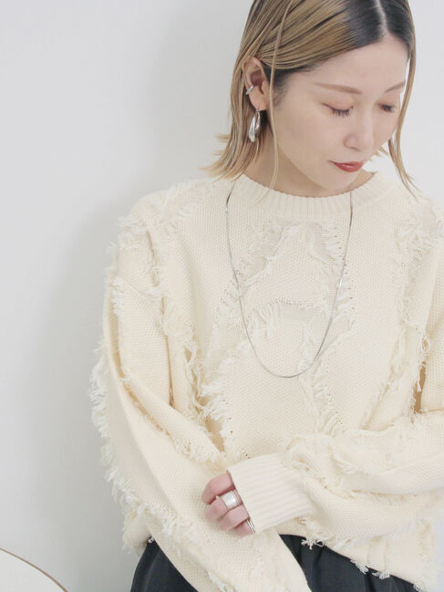 Samansa Mos2 blue「フリンジレースニットプルオーバー」|ニット・セーター|キナリ