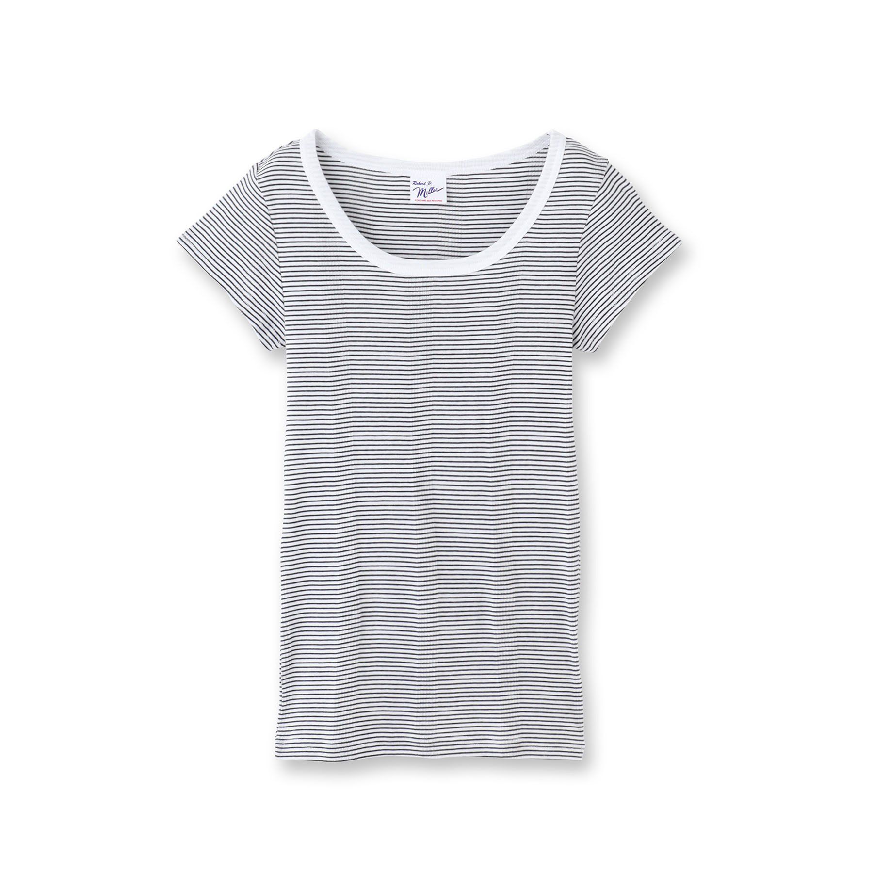 DRESSTERIOR「Robert．P．Miller（ロベルト・ピー・ミラー）パネルリブボーダーUネックTシャツ」|Tシャツ・カットソー|ホワイト(301)