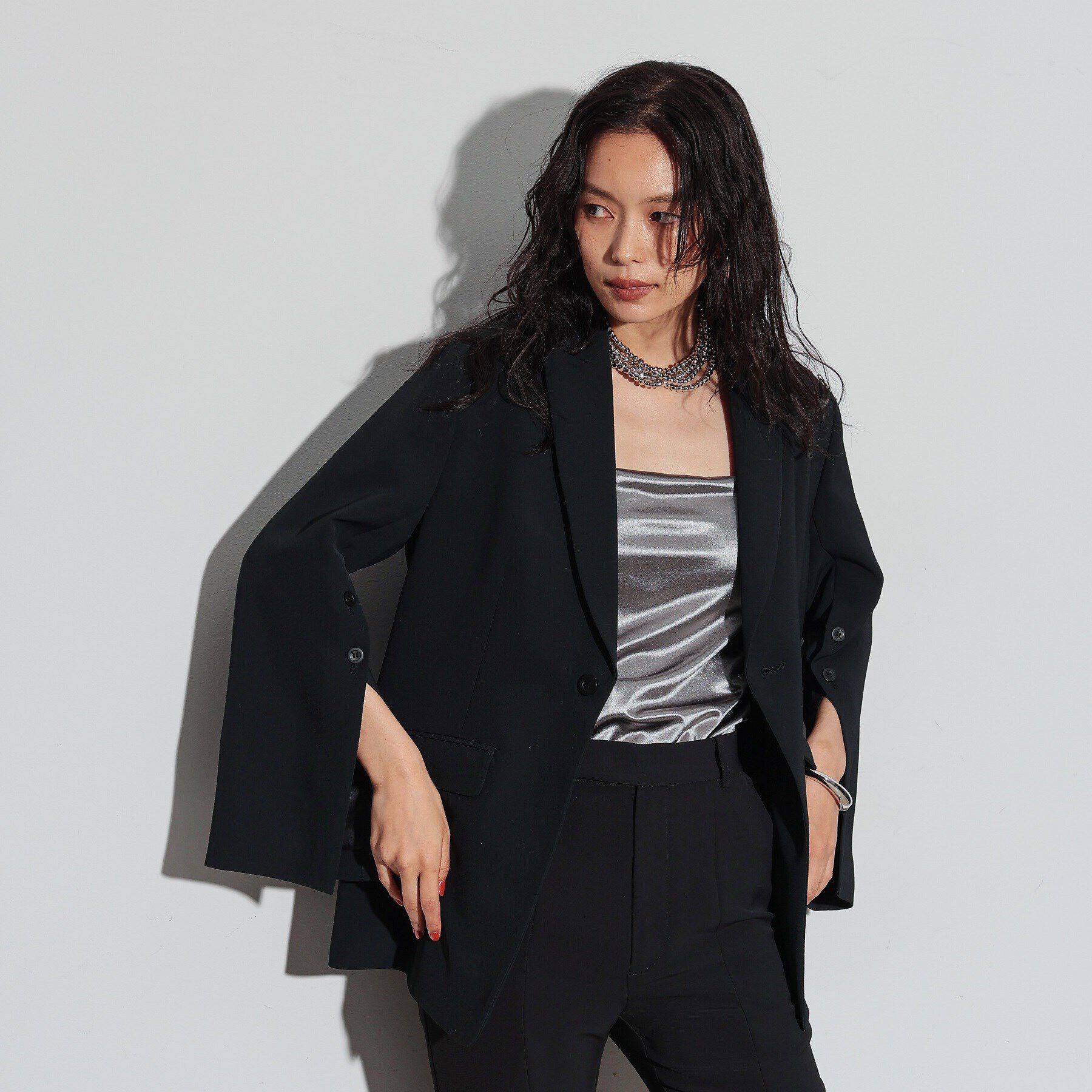 GALLEST「ケープスリーブジャケット」|テーラードジャケット|ﾌﾞﾗｯｸ(019)