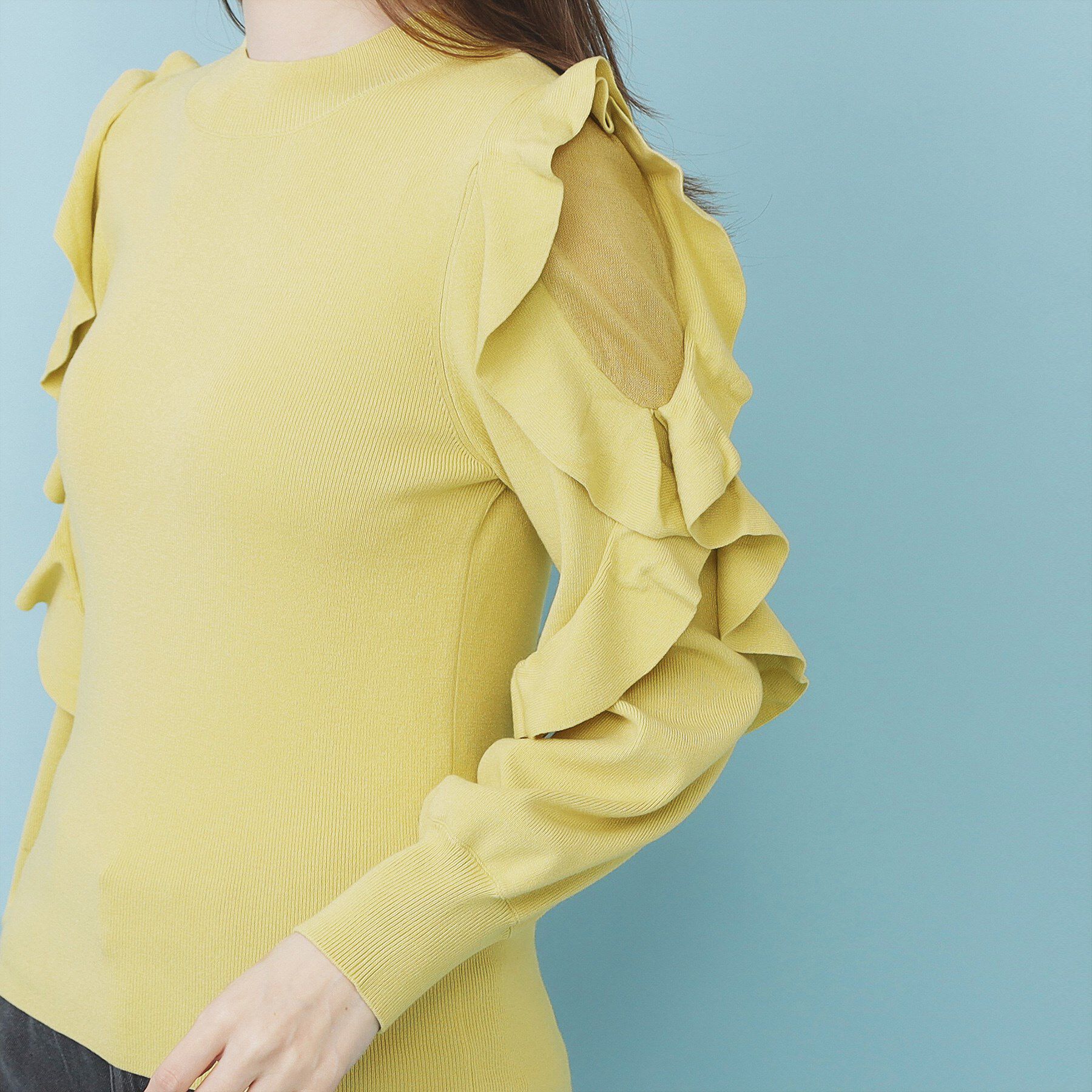 index「ハイネックシアーフリルスリーブニット【洗濯機OK/抗ピル】」|ニット・セーター|