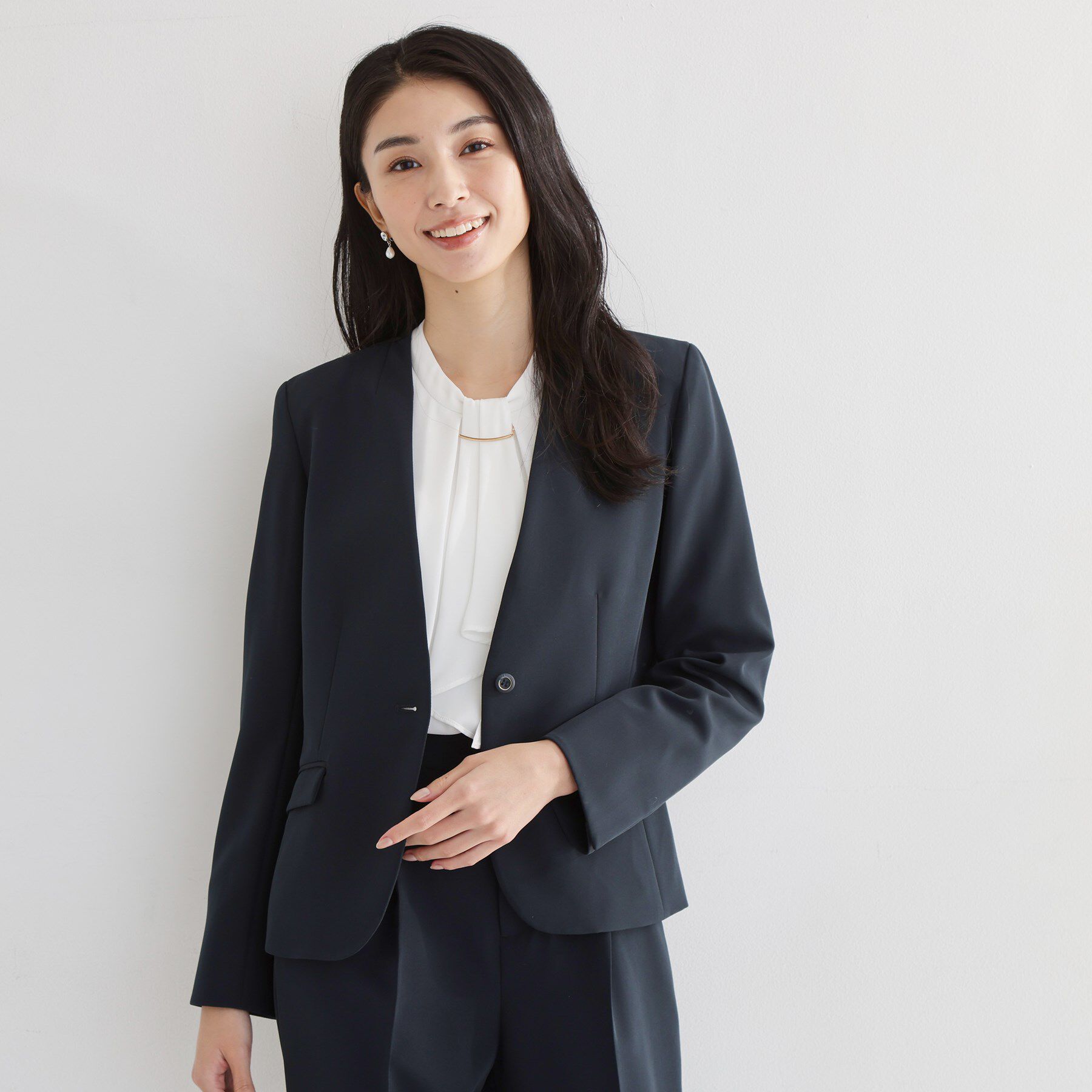 THE SHOP TK「【通勤スタイルに】ダブルクロス ノーカラージャケット/セットアップ可」|ノーカラージャケット|