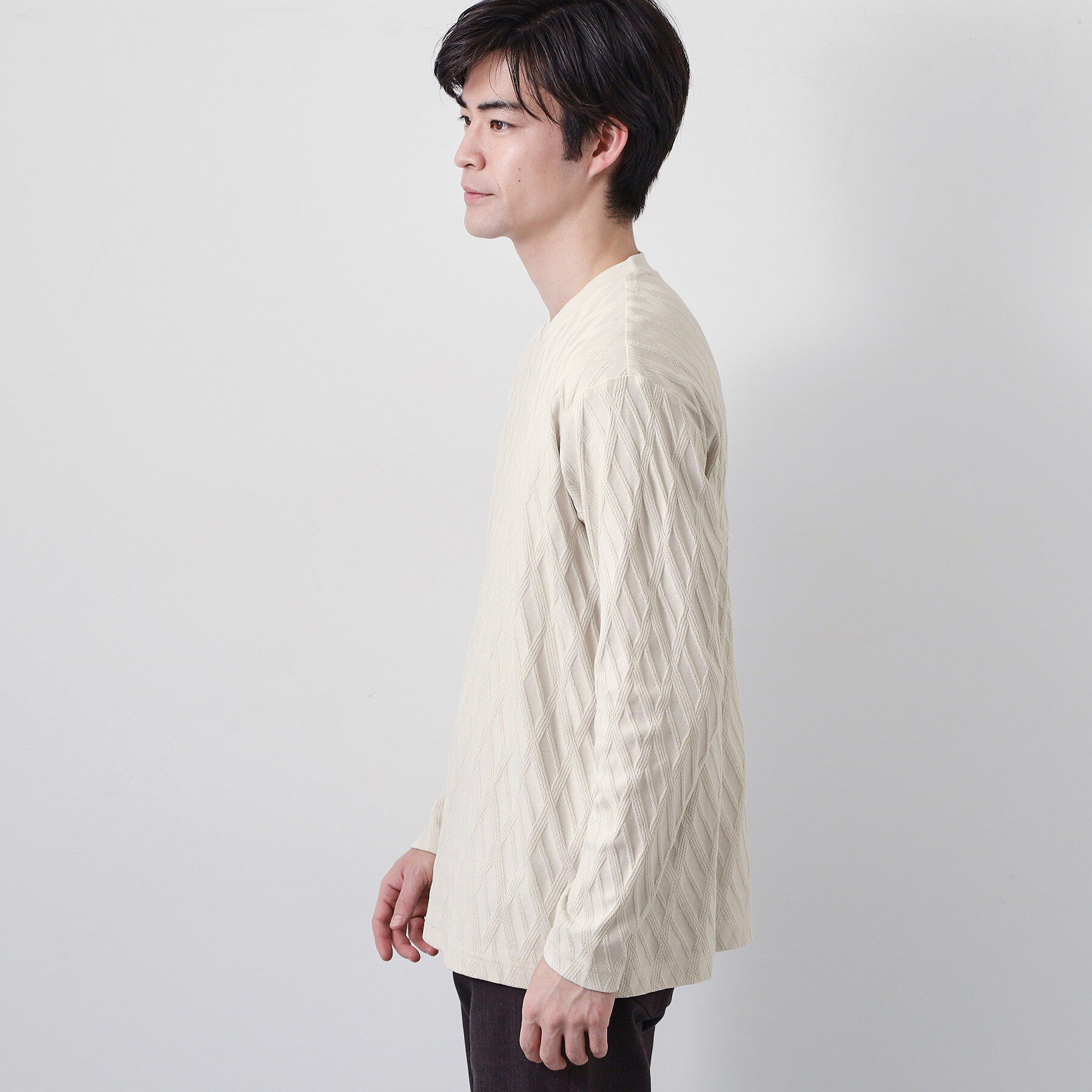 THE SHOP TK「【立体感のある表情が上品】リンクスアーガイル長袖Tシャツ」|Tシャツ・カットソー|