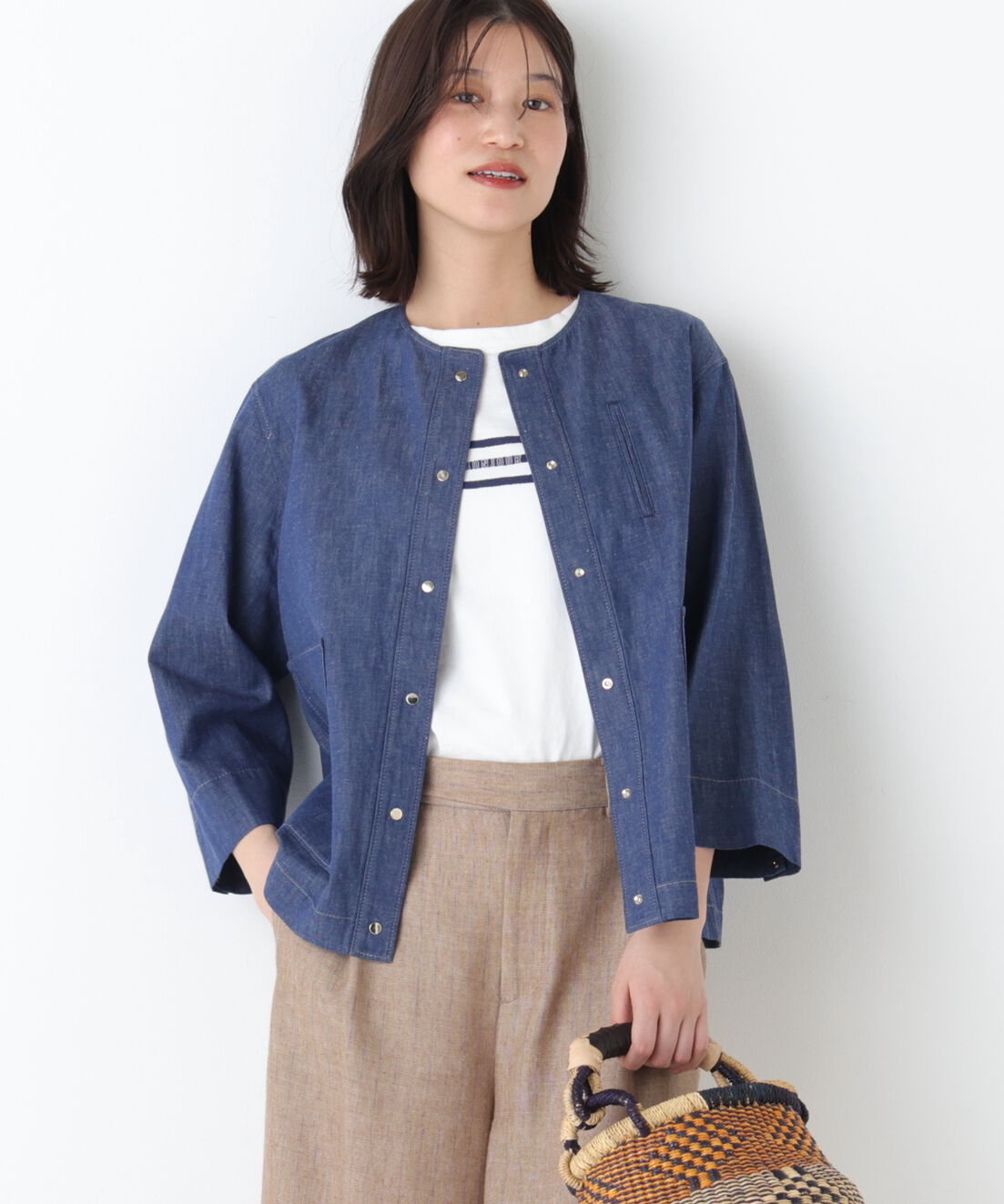  「◆綿麻ライトオンスデニムブルゾン」|ブルゾン・スタジャン|ブルー