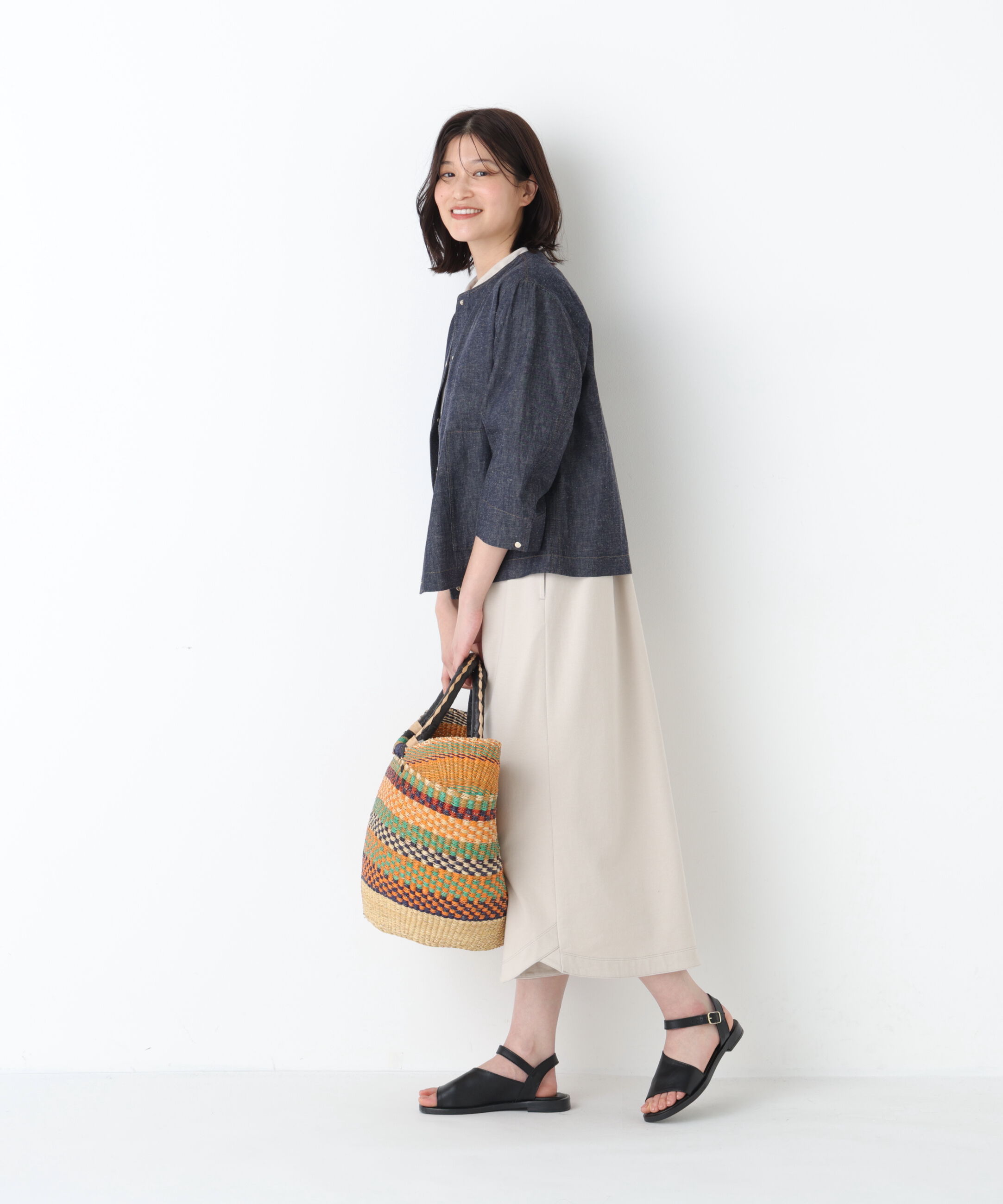  「◆綿麻ライトオンスデニムブルゾン」|ブルゾン・スタジャン|