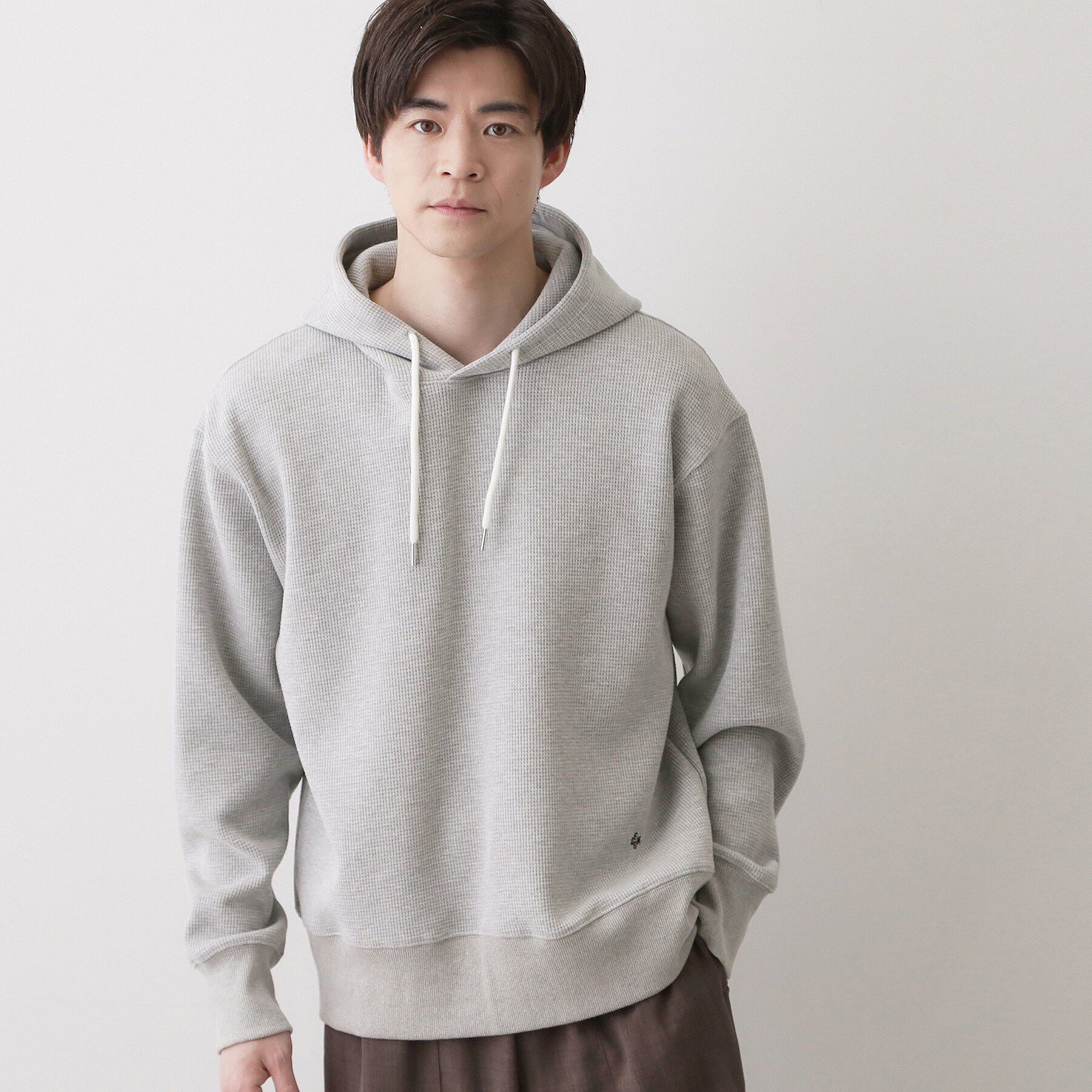 Dessin「【ユニセックス/洗える】ワッフルフードスウェット」|パーカー|グレー(012)