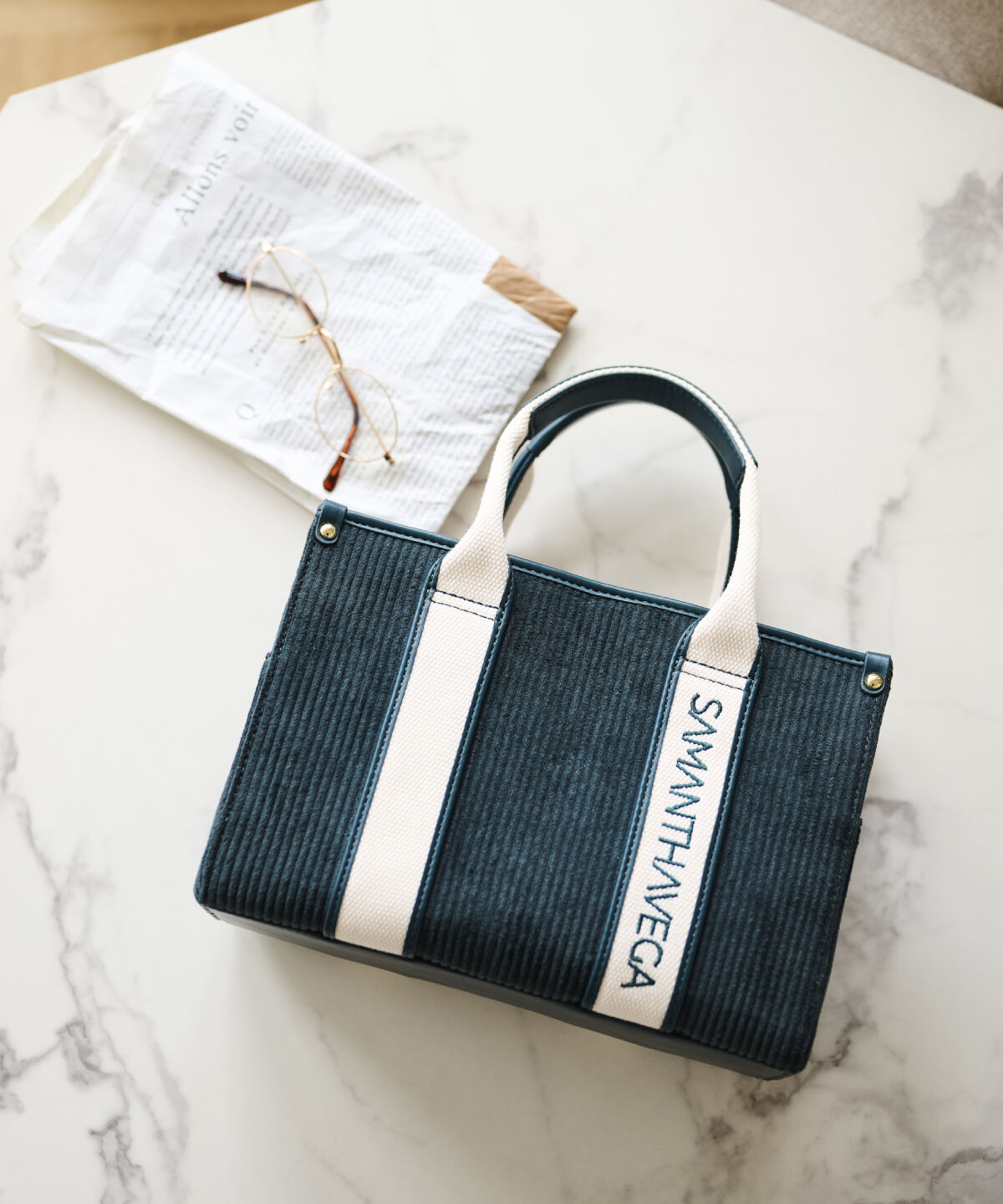 Samantha Vega「ロゴテープコーデュロイトート（小）」|ハンドバッグ|