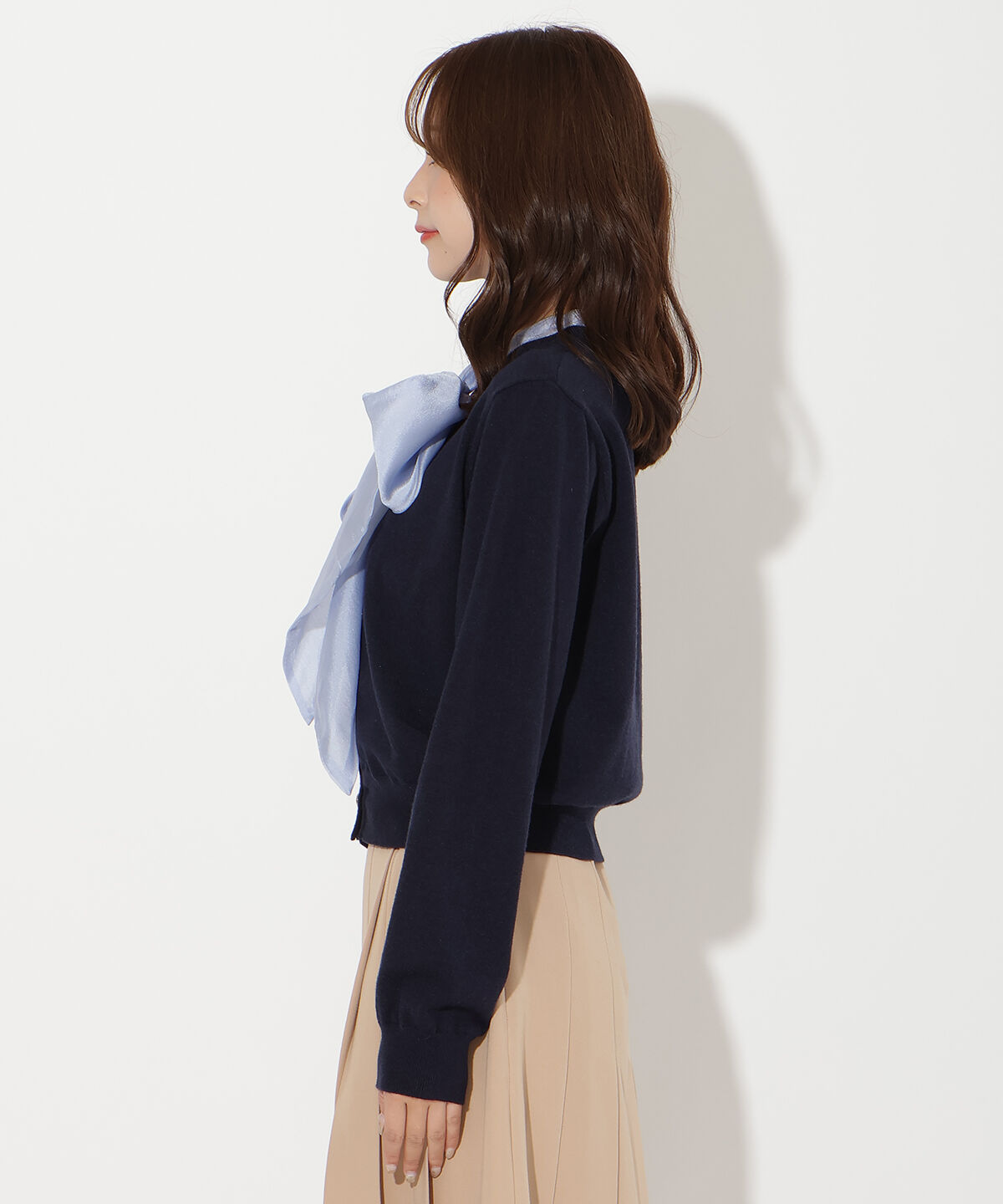 アンドクチュール「異素材リボンニットカーディガン」|カーディガン|