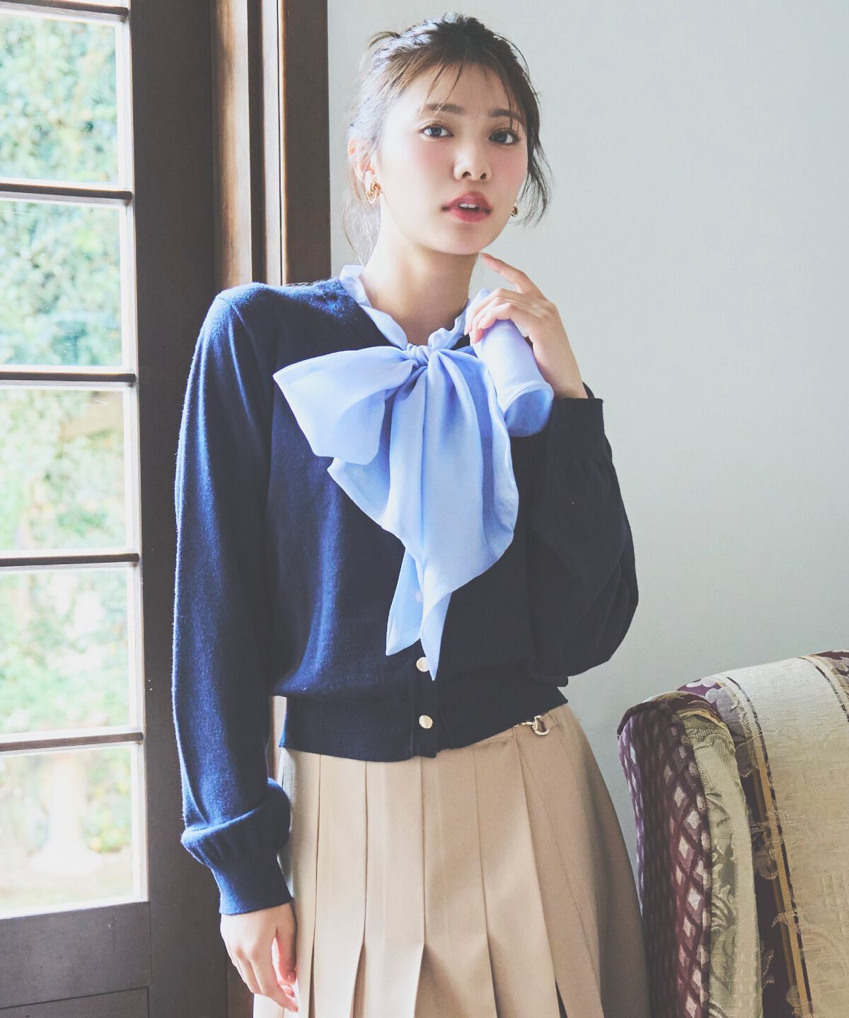 アンドクチュール「異素材リボンニットカーディガン」|カーディガン|