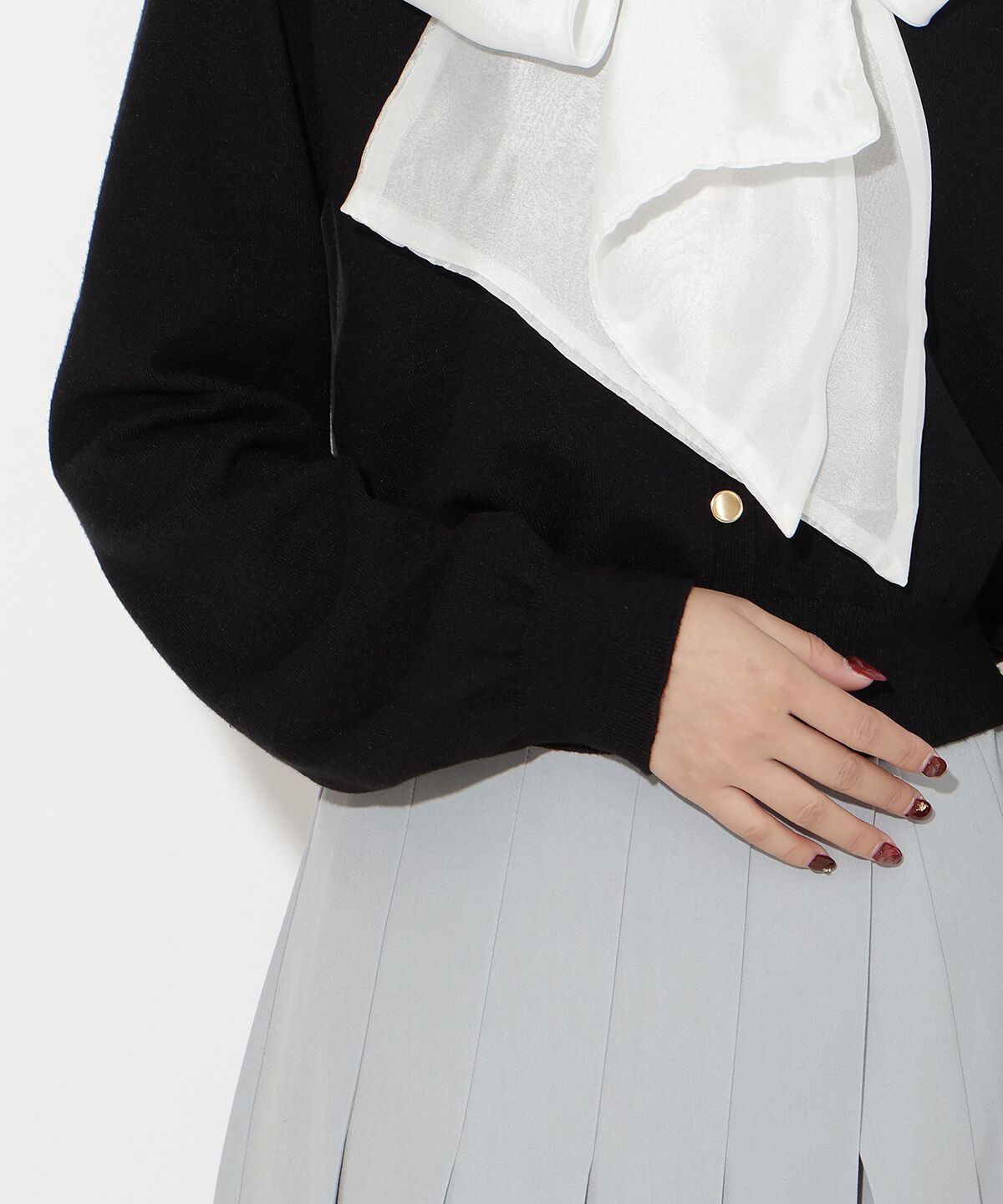 アンドクチュール「異素材リボンニットカーディガン」|カーディガン|