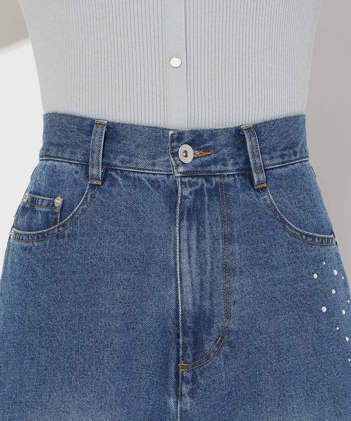 WILLSELECTION「ビジューポケットワイドデニムパンツ」|デニム|