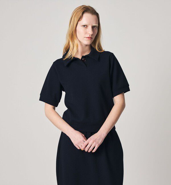 STEVEN ALAN「＜Steven Alan＞ブークレ ダンボール ワンボタン ハーフスリーブ プルオーバー」|Tシャツ・カットソー|NAVY