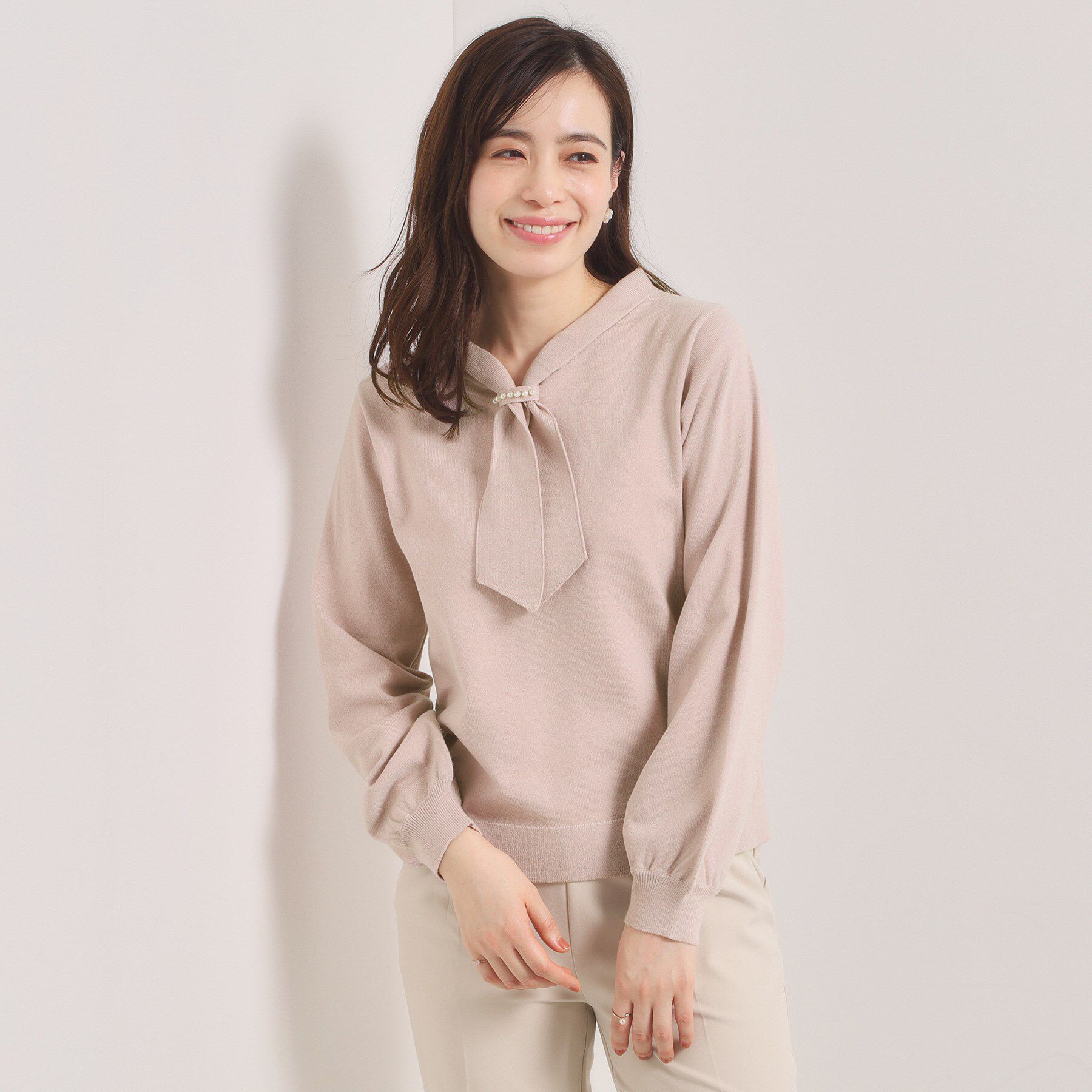 ITS&rsquo;DEMO「【手洗い可】総針ボウタイニット」|ニット・セーター|ピンクベージュ(05