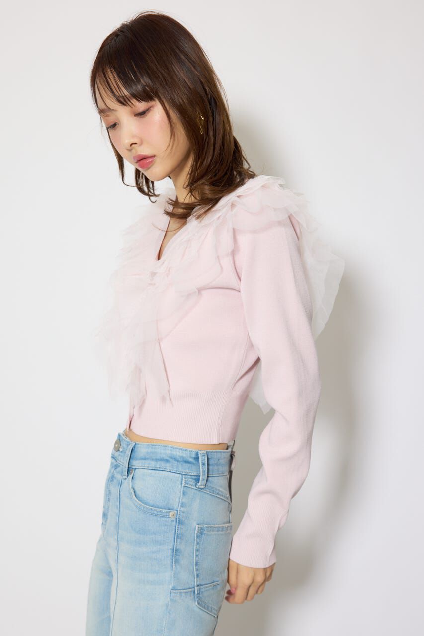 rienda「フリルチュールニットカーディガン」|Tシャツ・カットソー|