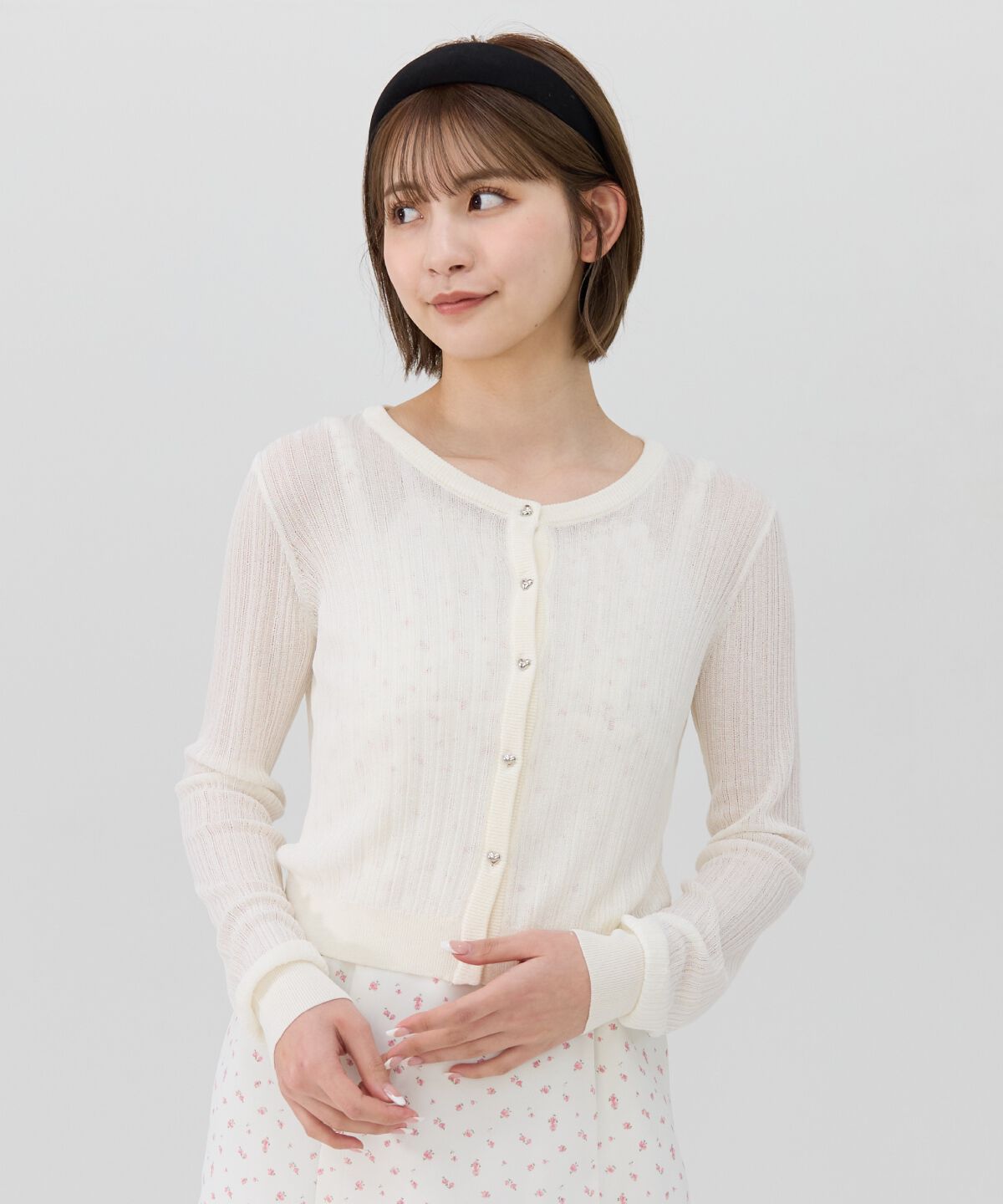 REDYAZEL「ハートボタンシアーカーディガン」|カーディガン|ホワイト
