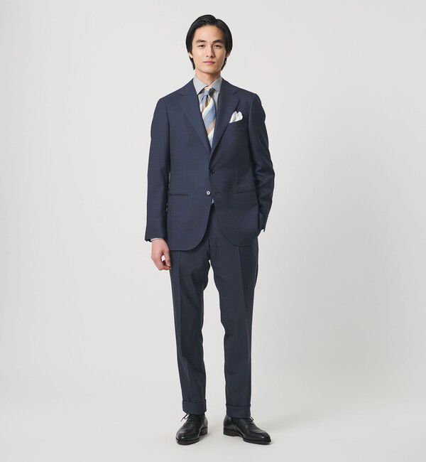 UNITED ARROWS「タスマニアウール ピンチェック シングル 3ボタン スーツ S-MODEL　ヨコストレッチ 撥水」|スーツ|NAVY