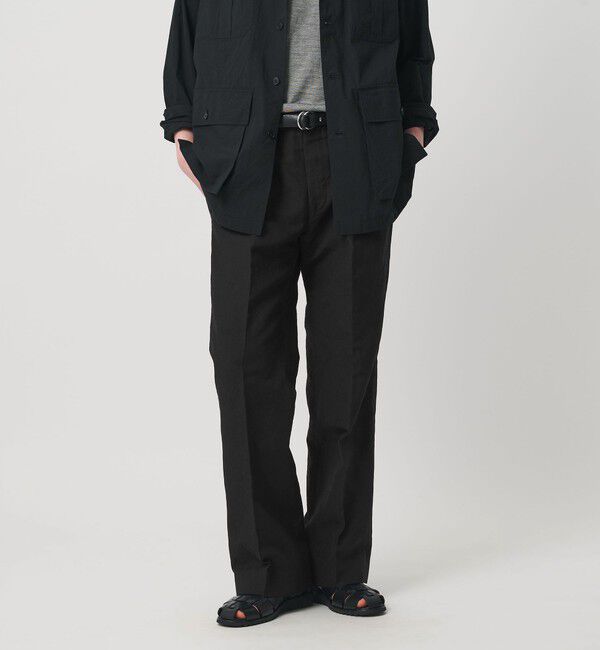 UNITED ARROWS「ウール/リネン トロピカル タンブラー ワイドストレート パンツ」|スラックス|BLACK