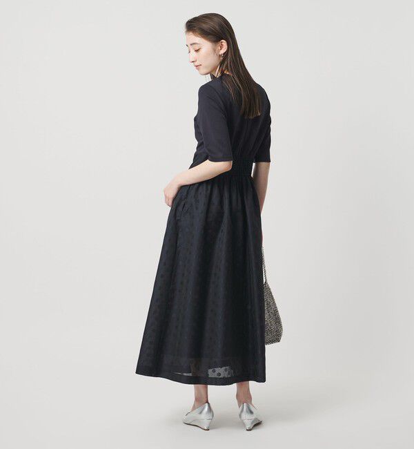 UNITED ARROWS「フィット&フレア シアー ドット ワンピース ‐ウォッシャブル‐」|ワンピース|NAVY