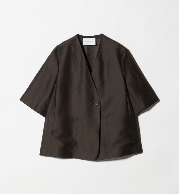 UNITED ARROWS「シアー ノーラペル ハーフスリーブ ジャケット ‐ウォッシャブル‐」|ノーカラージャケット|DK.BROWN