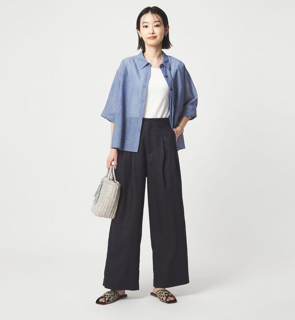 UNITED ARROWS green label relaxing「［size SHORT/TALLあり］ライト リネンライク タック ワイドパンツ UVカット 通気性」|スラックス|