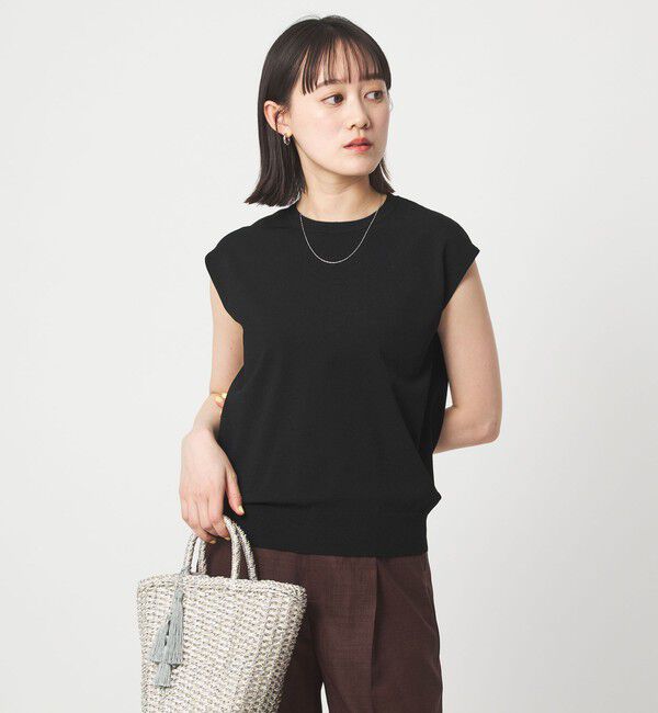 UNITED ARROWS green label relaxing「フレンチスリーブ ニット ウォッシャブル 接触冷感 UVカット」|ニット・セーター|BLACK
