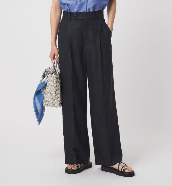 UNITED ARROWS green label relaxing「［size SHORT/TALLあり］ライト リネンライク ストレート パンツ UVカット 通気性」|スラックス|NAVY