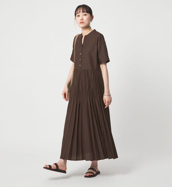 UNITED ARROWS green label relaxing「［size SHORT/TALLあり］ワッシャー プリーツ ショートスリーブ ワンピース」|ワンピース|DK.BROWN